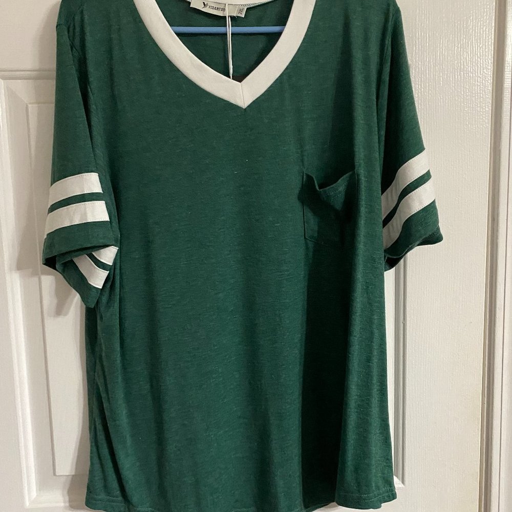 Green Tee Shirt with White Stripes